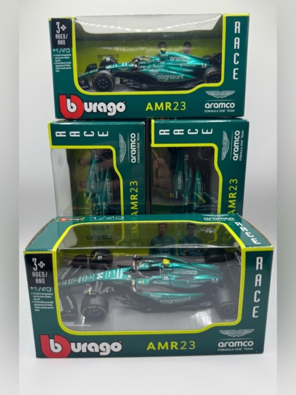 Bburago 1/43 Aston Martin Aramco F1 Team AMR23 Diecast Model Lot (Set of 4)